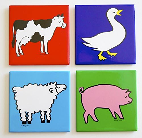 Farm Animal Refrigerator Magnet Set of 4 Duck, Pig, Sheep, Cow Set of Country Kitchen Gift Magnets