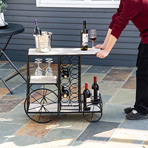 16Bottle Mobile Bar Cart with Wine Rack Storage, Featuring an