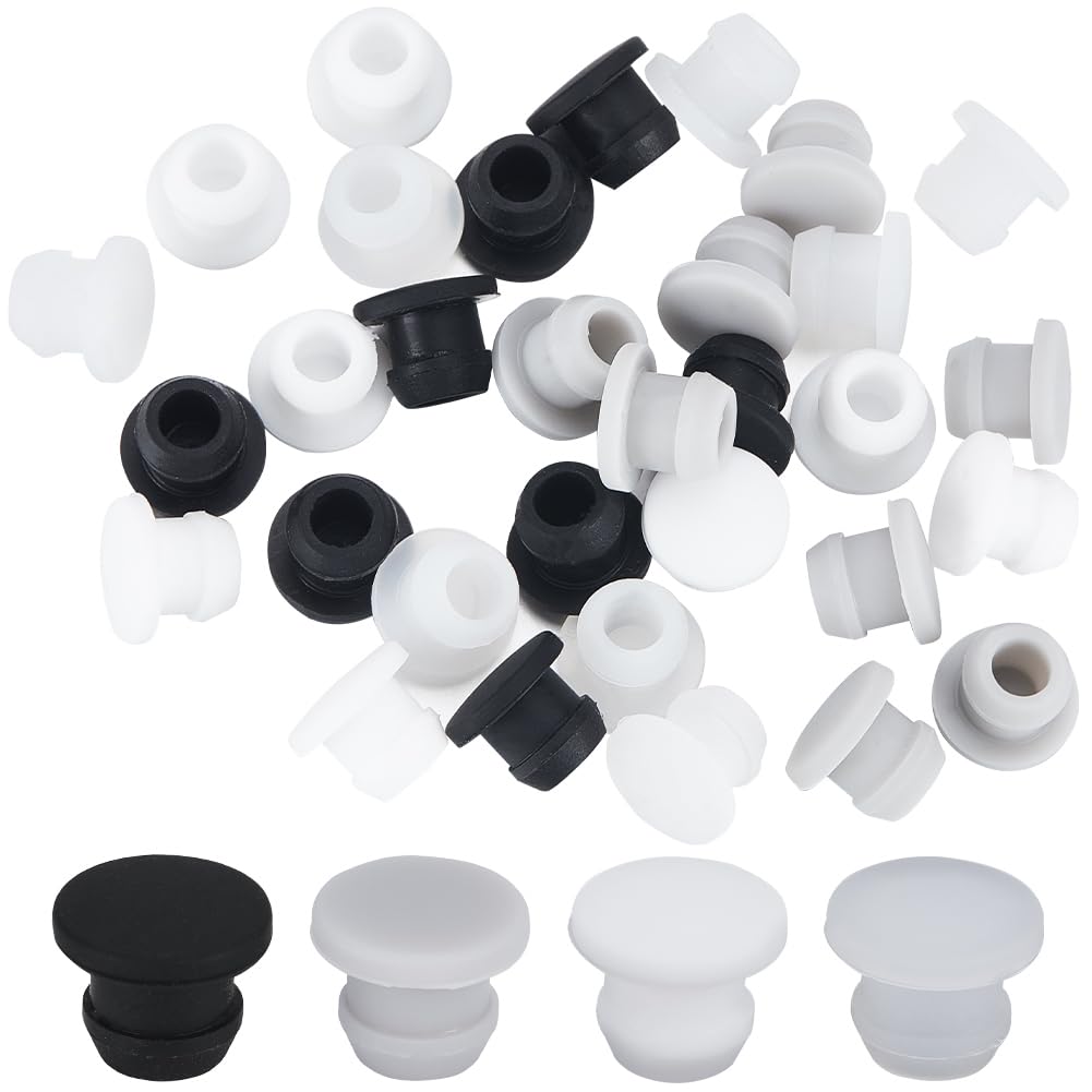 GORGECRAFT 32PCS 4 Colors Silicone Stoppers for Salt and Pepper Shakers 7mm Salt Plug Stopper Replacement Bottle Caps Reusable Round End Cap Corks for Bottles Pipes Pots Home Kitchen Storage