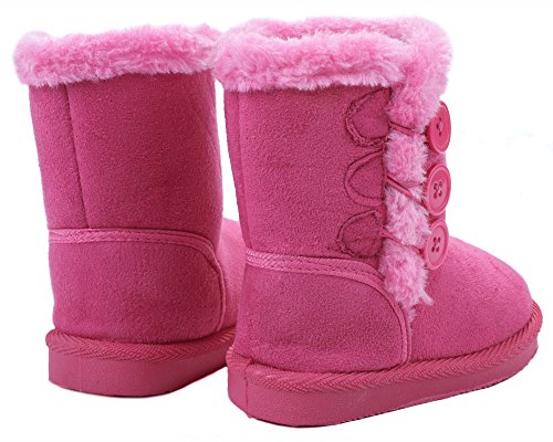 Baby Girl Toddler Pink Slouch Buttons Faux Fur Lined Soft Sole Infant Boots-6
