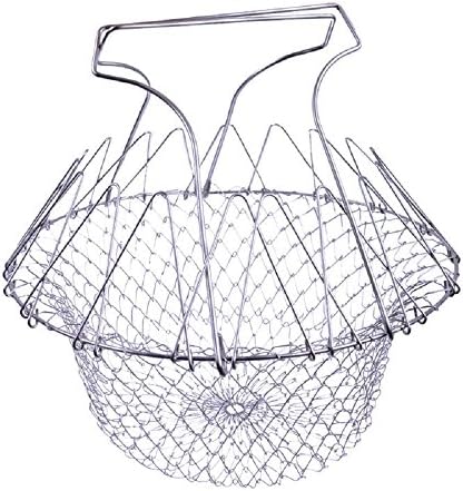 Chef Basket, Yummy Sam Stainless Steel Foldable Steam Rinse Strain Fry Basket Strainer Net Kitchen Cooking Tool for Fried Food or Fruits