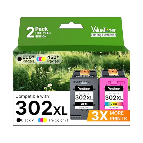 302XL 302 XL Multipack Printer Cartridges for HP 302 Printer Cartridges for HP Envy 4525 4520 4522 4523 4524 Officejet 3830 3831 3833 Deskjet 3630 3636 3638 1110 (Pack of 2) 302XL 30202 (XL)