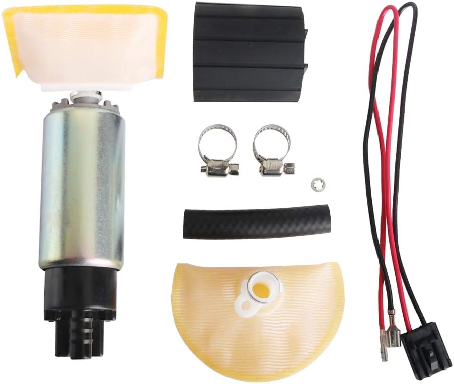 MUCO New 255LPH High Flow Intank Electric Fuel Pump with Strainer/Filter + Rubber Gasket/Hose + Stainless Steel Clamps + Universal Connector Wiring Harness MCP-203A: Automotive