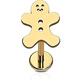 Cords Club Gingerbread Flat Back Stud – Single Titanium Silver ASTM-F136 Implant Grade - Push Pin Design for Sensitive Ears — (Single Earring)