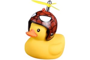 GOCOHHI Duck Bike Bell, Rubber Bike Horn, Cute Yellow Duck Bicycle Decorations, Squeeze Duck Bicycle Horns with Propeller Helmet