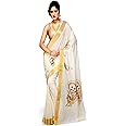Stylesindia Cotton Kerala Kasavu Zari Embroidery Saree With Blouse, Kuthampully Kerala Kasavu Saree Onam Deevali Pongal (Designer #02)