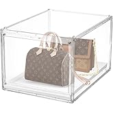 BOHOIDEE Stackable Clear Handbag Display Case for Closet with Drawers, Acrylic Box Display Case Showcase with Magnetic Door, Plastic Storage Bins Storage Drawers Containers for Organizing