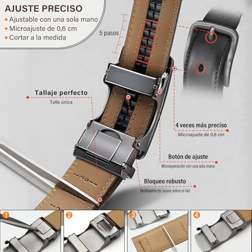 LEMONSEA Cinturones Hombre, 2 Piezas Cinto Hombre, Cinturon Hombre con Hebilla Automática Ajustable, Cinturones Hombre Piel para Traje, Estilo Casual y Vaqueros