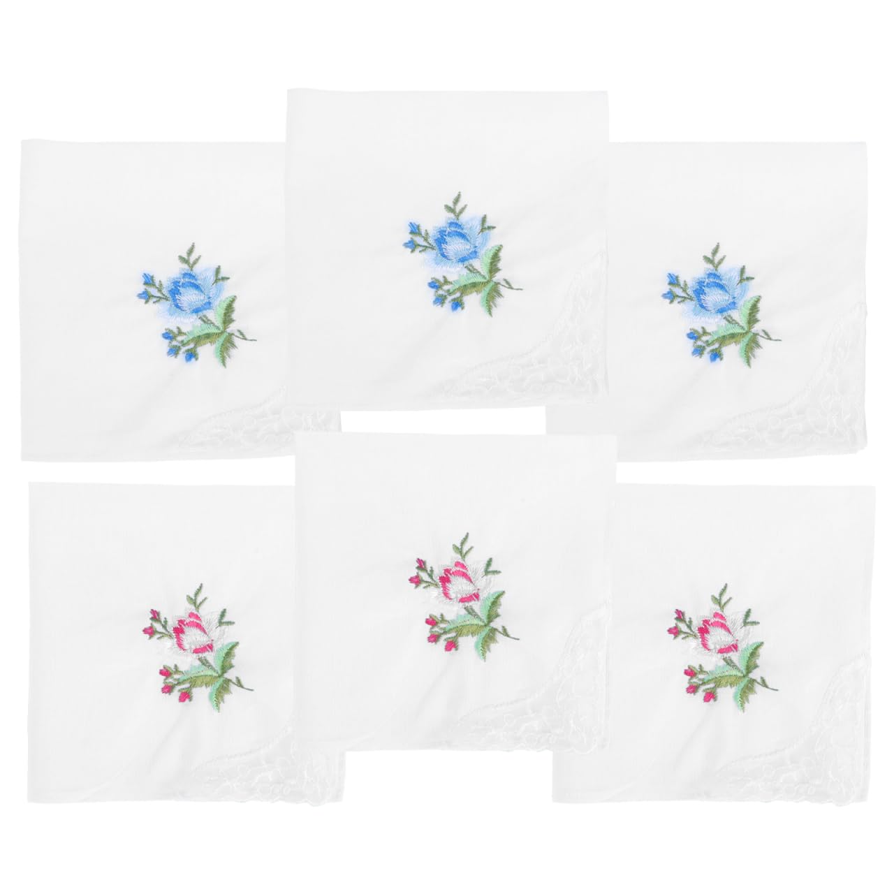 Amosfun Embroidered Cotton Lace Handkerchiefs for Women Vintage Floral Edge Napkins 11X11 Inch Elegant Wedding and Tea Party Accessories Soft Absorbent Fabric 6Pcs
