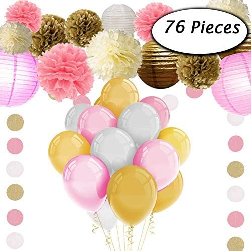 ZNME66 76PCS DIY Decorations Kit Decorations Banner Tissue Pom Poms Flowers Latex Party Balloons Tassel Polka Dot Paper Garland