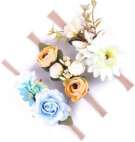 Baby Girls Headband Floral Crown Nylon Hair Band Newborn Toddler Photo Props (Set of 3)