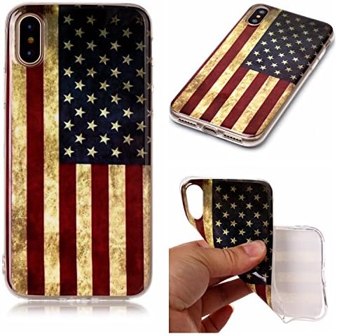 Case for iPhone X, EVERMARKET Beautiful Cute Pattern IMD Design Soft Flexible TPU Slim Fit Cover Case for Apple iPhone X (American Retro Flag)