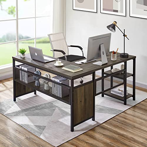 FATORRI L Shaped Computer Desk, Industrial Home Office Desk with