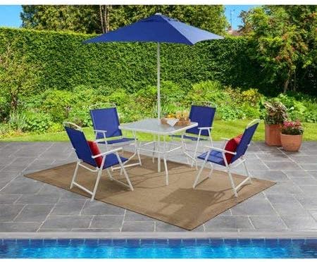 Amazon Com Dining Set Albany Lane 6 Piece Folding Includes Dining Table Folding Chairs And Umbrella In Blue Kitchen Dining
