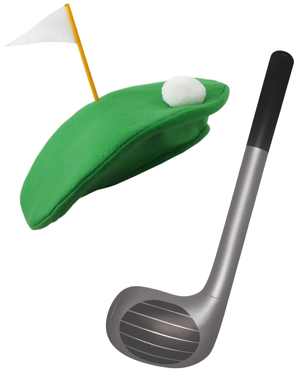 Pub Golf Hat + Club Party Kit - Adults Novelty Fancy Dress - Inflatable Golf Club & Green Golfer's Hat
