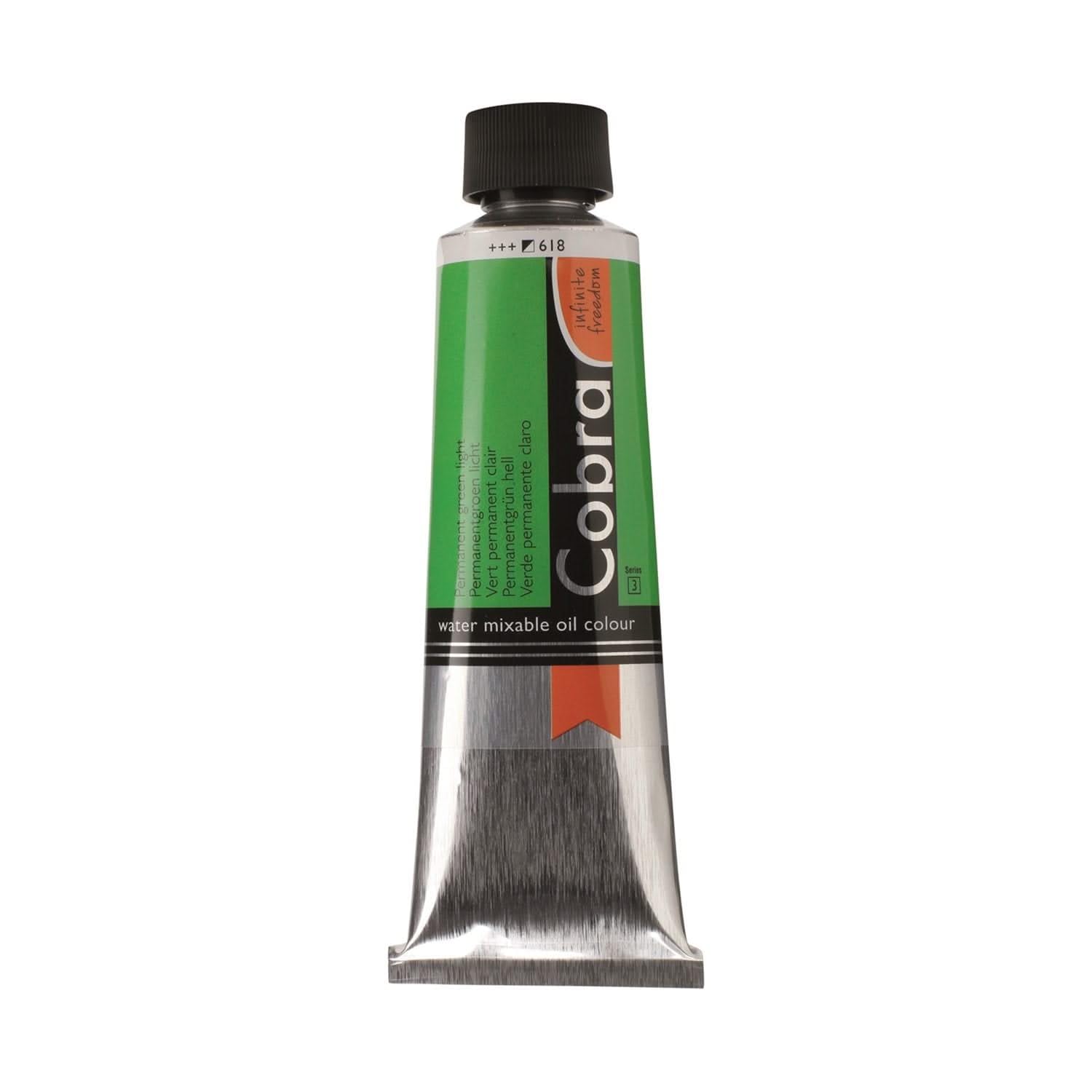 Cobra Artist Water-Mixable Oil Colour - Permanent Green Light 618-40 ml Tube - Semi-Opaque - High Lightfastness - Solvent-Free