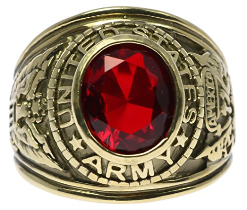 US Army Ruby Red Simulated Men's Ring 18k Gold Overlay Size 12