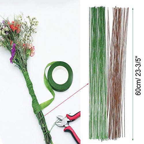 Floral Arrangement Tool Kit, Woohome 2 Style Tape Stem Wrap, 2 Style Floral Wire, Wire Cutter, Scissors and Head Pins for Wedding Bouquet DIY