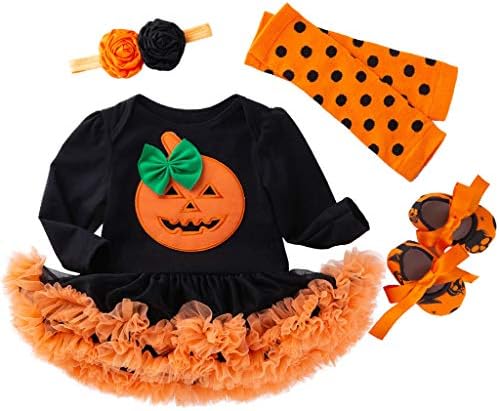 Girls Clothing Sets for 0-24 Months, Weant Newborn Infant Toddler Baby Clothes 4 pcs Long Sleeve Pumpkin Romper Dress…