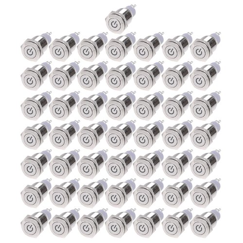 50*Angel Eye BLUE Led 16mm 12V Metal Switch Latching Push Power Button