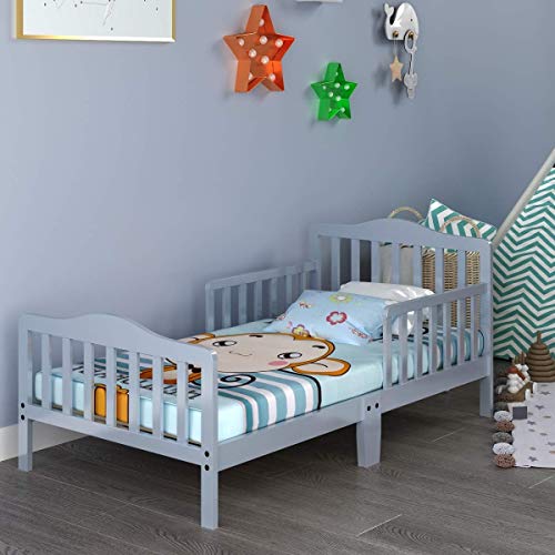 Costzon Toddler Bed, Classic Wood Kids Bed Frame w/Double Safety
