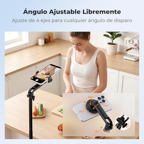K&F CONCEPT 180cm Trípode para móvil, Palo Selfie magnético y con Pinza, luz Relleno y Mando a Distancia, Soporte automático Compatible con iPhone 17-12, Osmo Pocket 4/3 e Insta360 X5 Luna Ultra