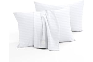 KJ LINEN Toddler Travel Pillow Cases Set of 2, 600 Thread Count 100% Egyptian Cotton Pillow Covers for Boys and Girlswith Zipper Closure, 12" x 16" (White Stripe, Zipper Closure -12" x 16")