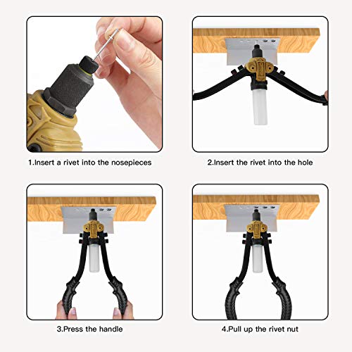 Ginour 13-inch Heavy Duty Rivet Gun with 5 Nosepieces and Collecting Bottle, Excellent Leverage Design Save Time and Effort