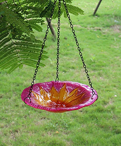 Liffy Hanging Bird Bath Outdoor Glass Bowl Feeder Pink for Garden, Yard and Patio - Thumbnail 6