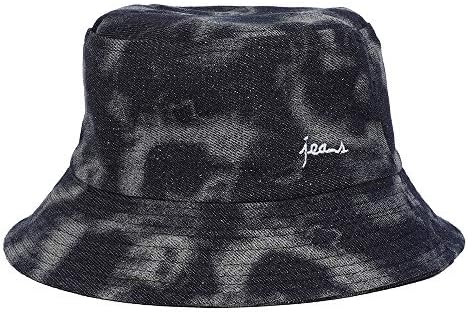 Mens Womens Fashion Hat UV Sun Bucket Golf Cap Fisherman Hat Pigment Dyed Bucket Hat Jeans Hat (Black Grey)