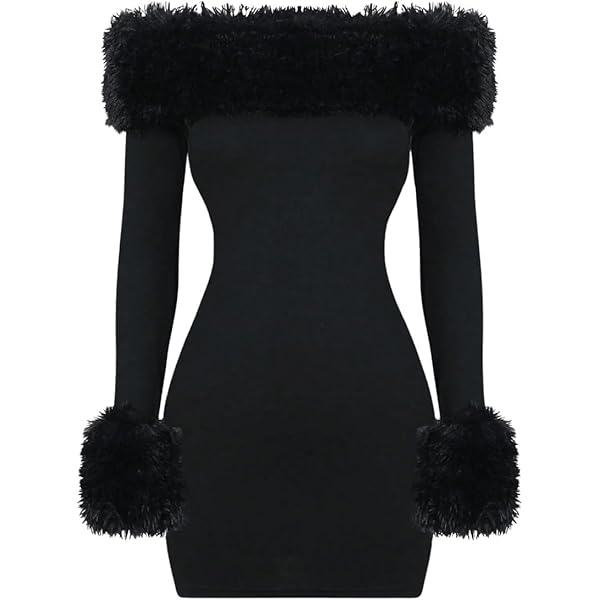 Amazon.com: Kiluex Women Feather Trim Boydcon Mini Dress