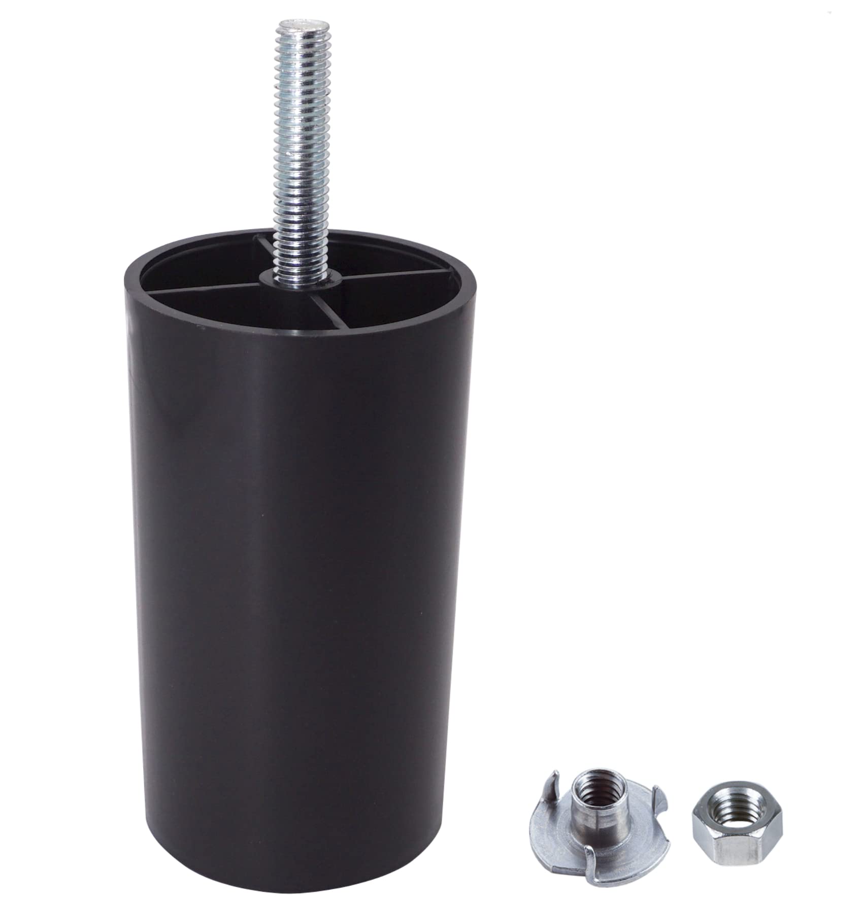 SKIR'CO (Pack of 8 pcs Black Plastic Furniture Legs, Height 90 mm, Round Ø 50 mm Furniture Feet With M8 Bolts, Sofa Legs, Nuts Included (8)
