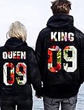 Rodeheet Pullover Couple Hoodie, King and Queen Letter Printed Matching Casual Hooded Sweatshirt