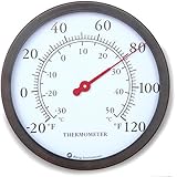 12" Steel Enclosure Decorative Indoor / Outdoor Patio Wall Thermometer (Bronze)