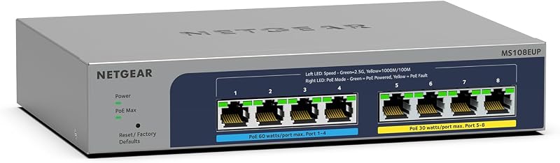 NETGEAR MS108UP 8 Port 2.5G PoE++ Switch Multi-Gig Ultra60 230W FANLESS