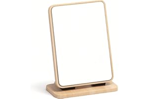 Chrysoverge Tabletop Makeup Mirror, Desktop Vanity Mirror with 90° Adjustable Angle, Woodgrain Design, Folding Portable Mirro