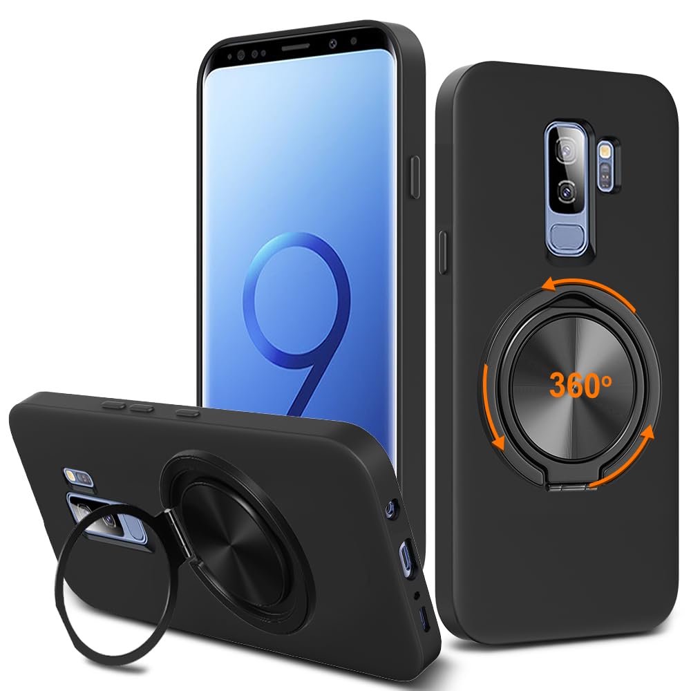 Photo 1 of Nijiadi Compatible for Samsung Galaxy S9 Plus Phone Case, 360° Rotatable Ring Holder Kickstand/Stand Silicone TPU Silm Fit Shockproof Protective Cover Case for Samsung Galaxy S9 Plus+ (2018) - Black
