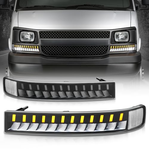 Auto Dynasty Full LED Front Bumper Parking Turn Signal Light Assembly Compatible with Chevrolet Express GMC Savana 1500 2500 3500 2003-2023, 3-Stage Animation Boot-up, Black Housing Clear Corner at Amazon