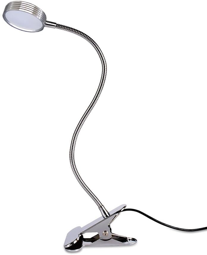 InLED Clip on LED Desk Lamp Powered Bed Reading 3 Light Colors and 13-Level Dimmable, USB Adapter Included, Silver