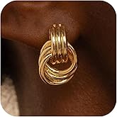 Shengkeao Gold Earrings for women Trendy - 14K Gold Plated Chunky Drop Dangle Knots Statement Earrings Hypoallergenic Lightweight Gold Jewelry Gifts