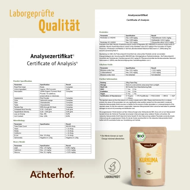 Kurkuma Pulver 1000g | fein gemahlene Kurkumawurzel in Bio-Qualität | Ideal zur Zubereitung einer Goldenen Milch, als Zugabe in Tee, asiatischen Gerichten, würzigen Suppen & Co | vom Achterhof 8