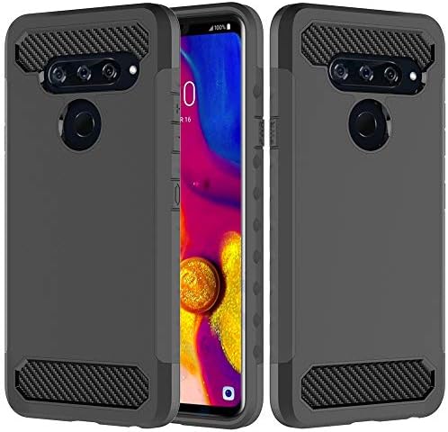 Helianton LG V40 Case,Anti-Scratch Hard Plastic + Shockproof Silicone Bumper Protective Cover,Carbon Fiber Thin Slim Phone Case LG V40 ThinQ [Black]