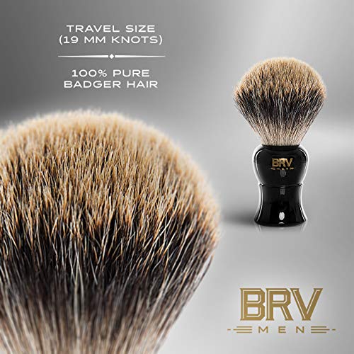 BRV MEN Shaving Brush - Pure Badger Hair - Badger Brush - Rich Lather - Shave Brush - Use with Double-Edge Safety, Straight Razor or Shaving Bowl - Genuine Badger Bristles - 19mm knots - Black - Thumbnail 3