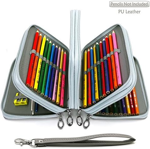 72 Slots Pencil Case - PU Leather Handy Multi-Layer Large Zipper Pen Bag with Handle Strap for Colored/Watercolor Pencil Box