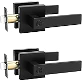 Tinewa 2 Pack Matte Black Door Handle Interior Privacy Door Lock, Bed and Bath Door Lock with Square Rose Modern Keyless Door