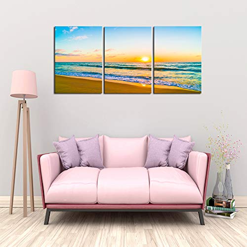 DZL Art S74634 Canvas Prints Wall Art Beautiful Sunset with Sea and Beach Painting Nature Pictures Wall Art Canvas…