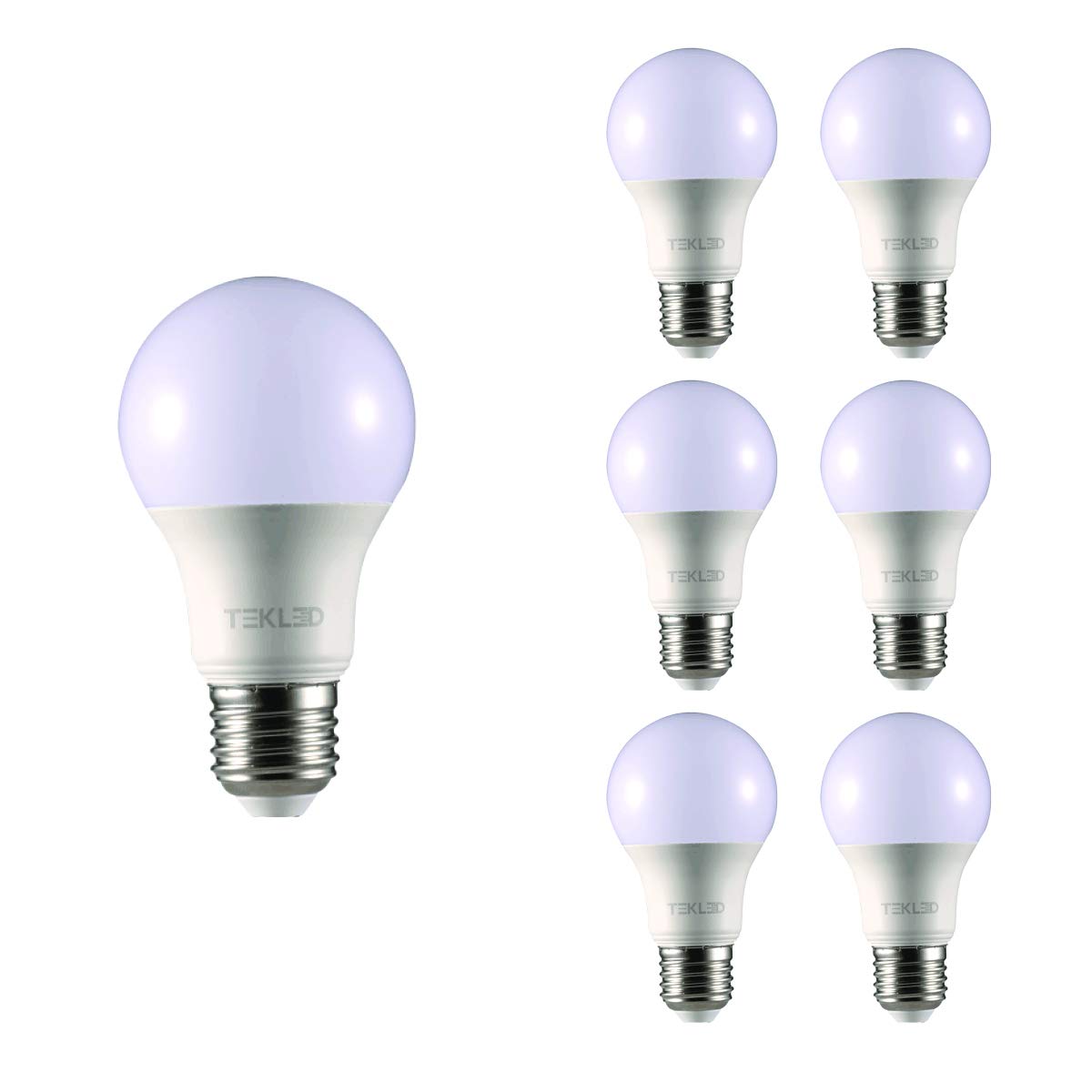 TEKLED® A60 LED Bulbs | E27 Edison Screw | Energy Saving 7W Light Bulb 60W Incandescent Bulb Equivalent | 4000K 595LM NONDIMMABLE | 6-Pack | Cool White