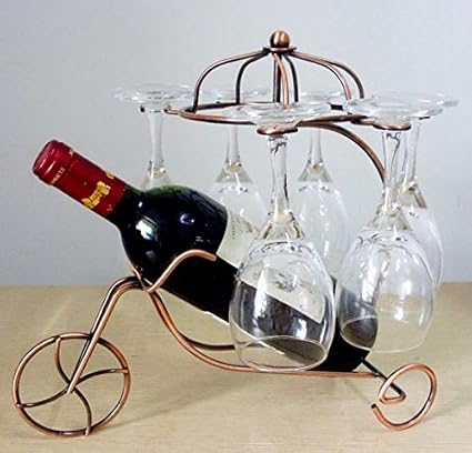 DI GRAZIA Iron Tricycle 6 Wine Glass and Bottle Organizer Stand
