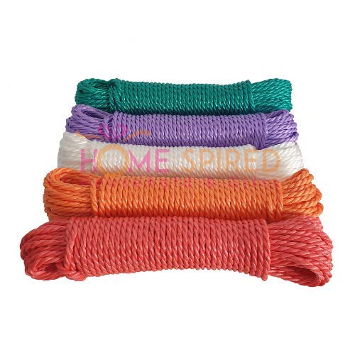 Homespired® 10m 15m 20m 25m and 30m Strong LongLife Steel Core Plastic Cover Washing Clothes Dryer Outdoor Clothes Line Rope - Assorted Colours and Sizes (25m Poly Rope)