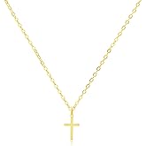 Tela Jewelry Gold Cross Necklaces for Women | 1 cm 925 Sterling Silver Cross Pendant on Cross Chain | Hypoallergenic | Dainty and Minimalist | Rhinestones (No rhinestone)